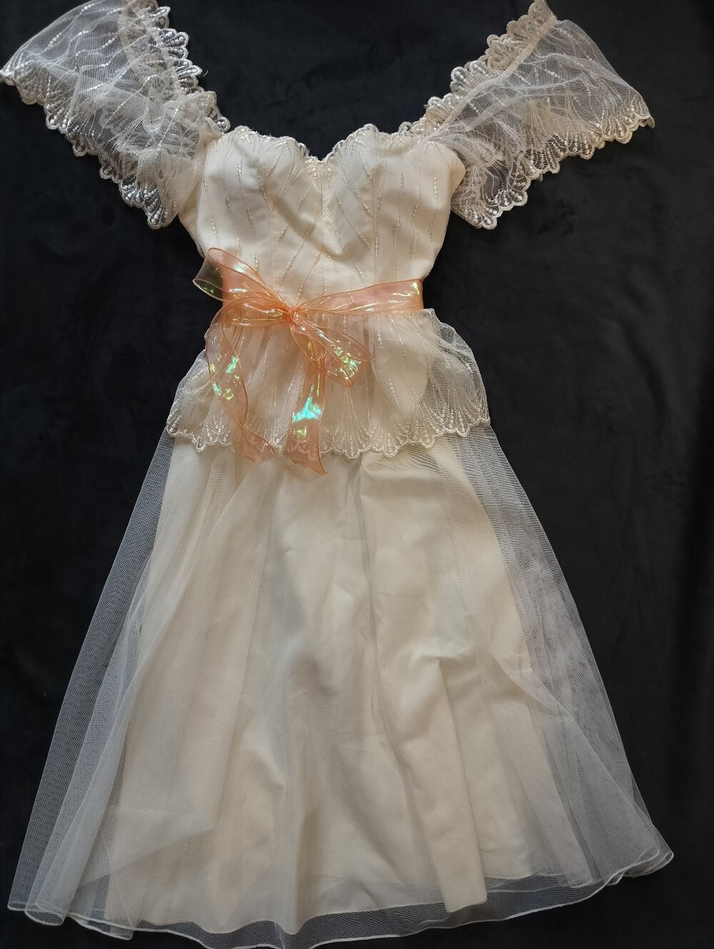Vintage Amy Rose California Ivory Lace Tulle Off The Shoulder Wedding Dress XS